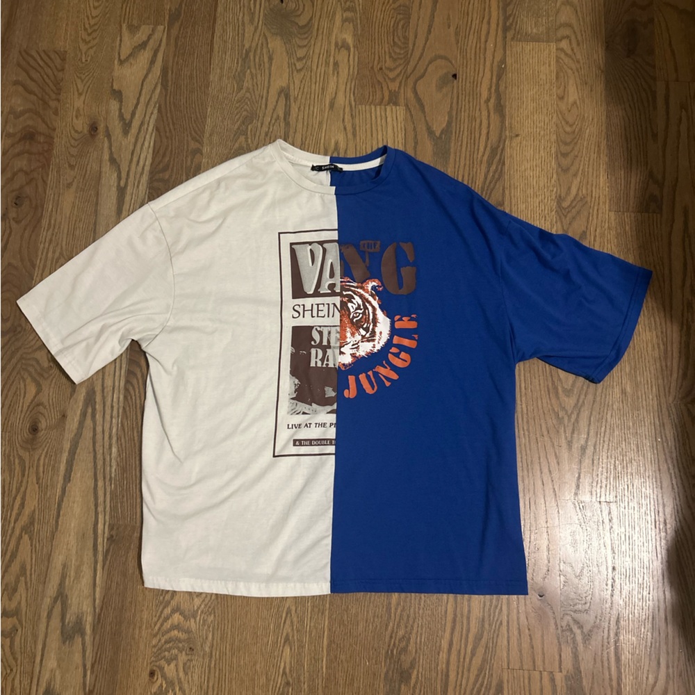 Blue and White Graphic T-Shirt